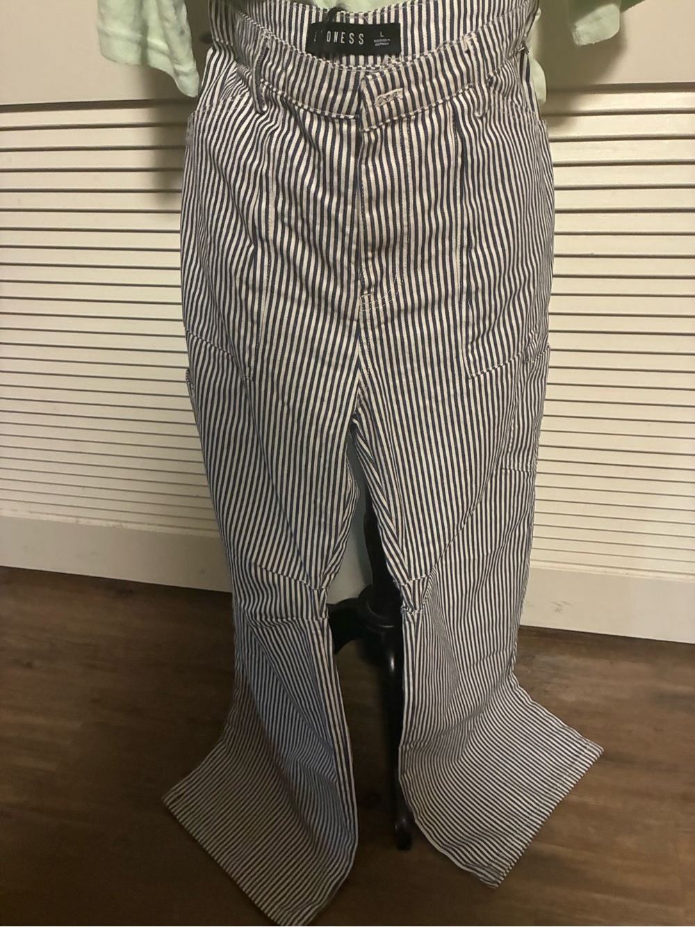 High-Rise Navy & White Striped Wide-Leg Jeans